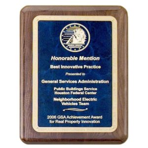 P4205-07 - P4205-07 | Walnut Stained Piano Finish Plaque with Sapphire Marble Plate